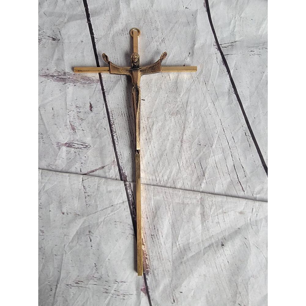 Vintage Wall Cross Jesus Crucifix Brass Tone 10in Religious Christian Catholic